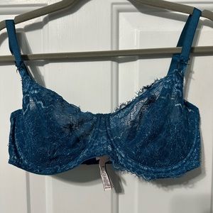 Victoria’s Secret lacy unlined bra. 36DD. Blue. Never worn.
